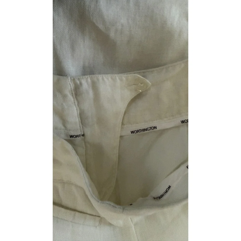 Worthington White Linen‎ Pants 33X 31 Wide Leg Coastal Grandmother Beach Summer
